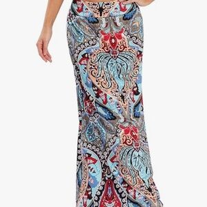 New Women’s Long Maxi Skirt Relaxed Casual Pull On Comfort Paisley Flower XLarge